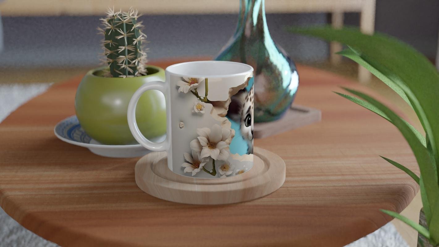 Baharın Masum Yüzü Kar Leoparı Yavrusu Temalı Baskılı Kupa Bardak - 4