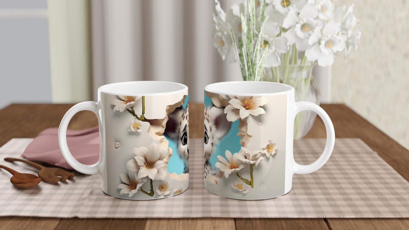 Baharın Masum Yüzü Kar Leoparı Yavrusu Temalı Baskılı Kupa Bardak - 5