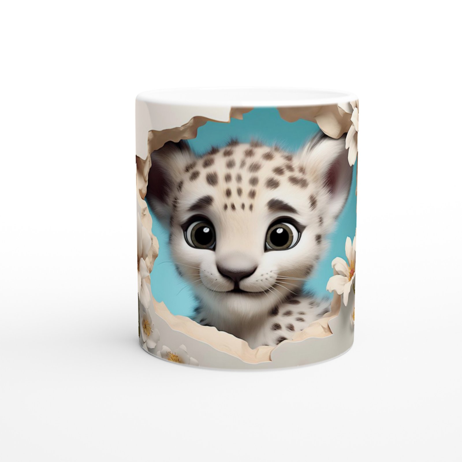 Baharın Masum Yüzü Kar Leoparı Yavrusu Temalı Baskılı Kupa Bardak