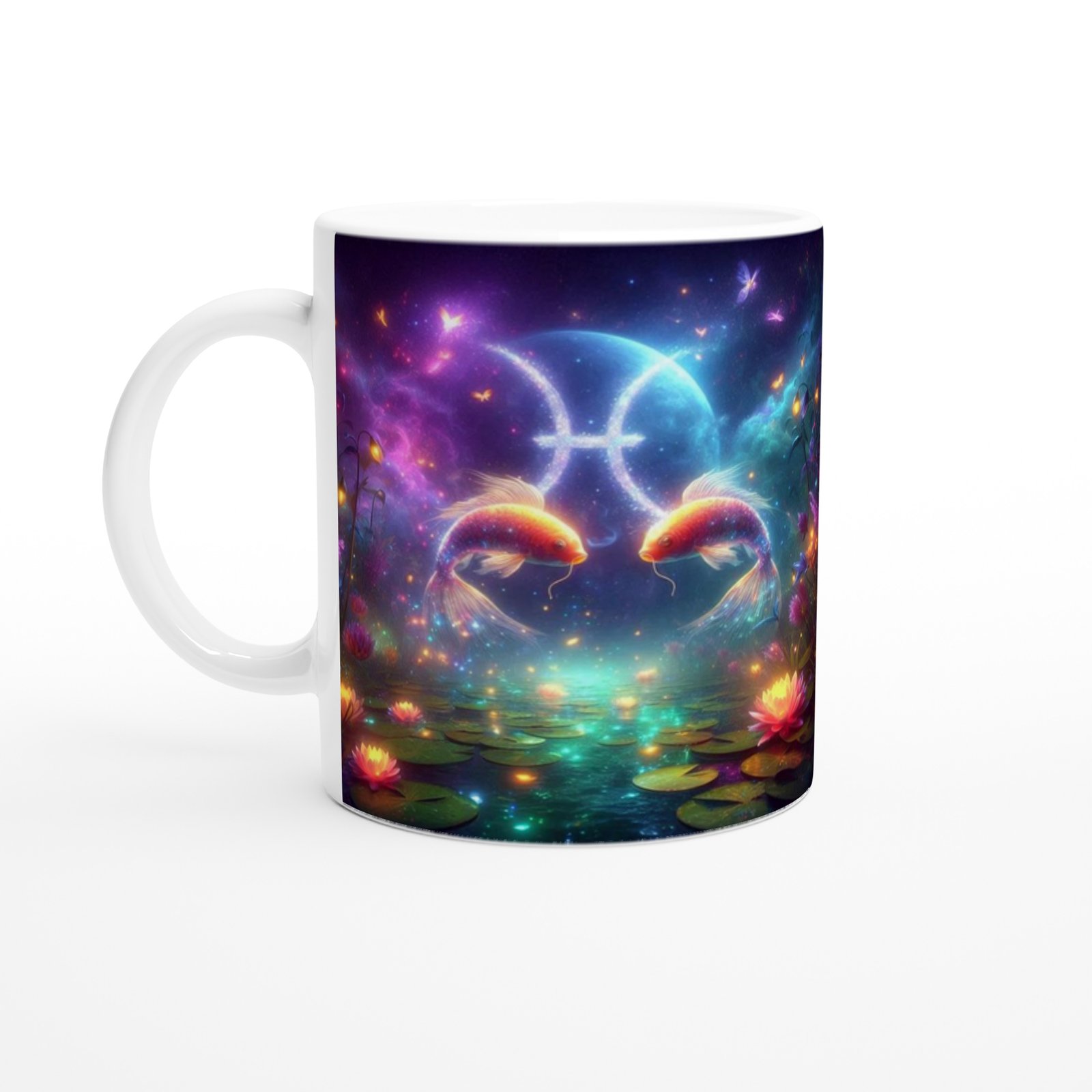 Balık Burcu Baskılı Kahve Kupası - Ay ışığında Zodyak Bahçesi Vs1