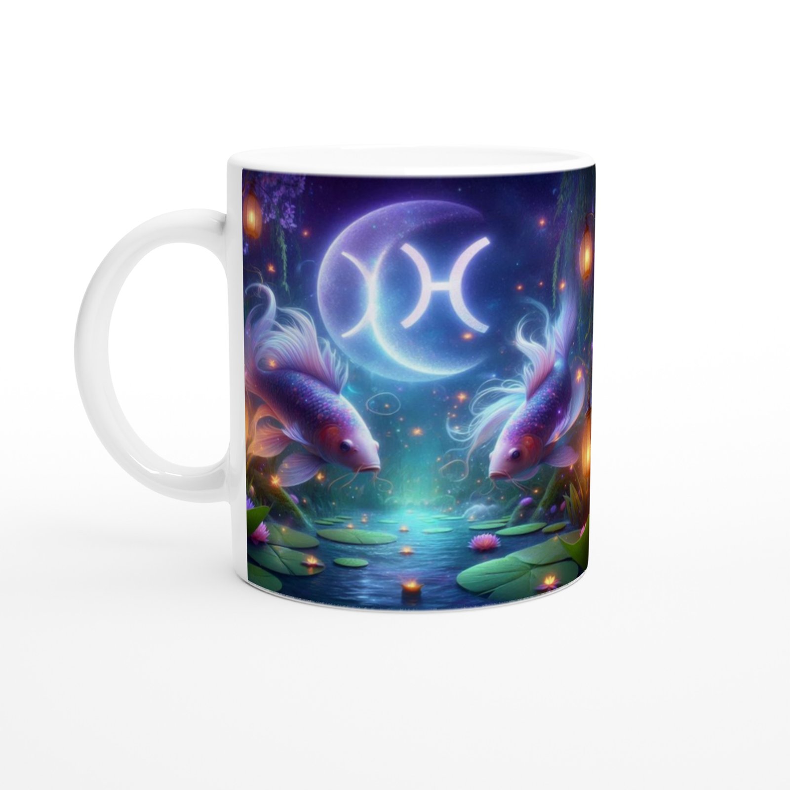 Balık Burcu Baskılı Kahve Kupası - Ay ışığında Zodyak Bahçesi Vs2