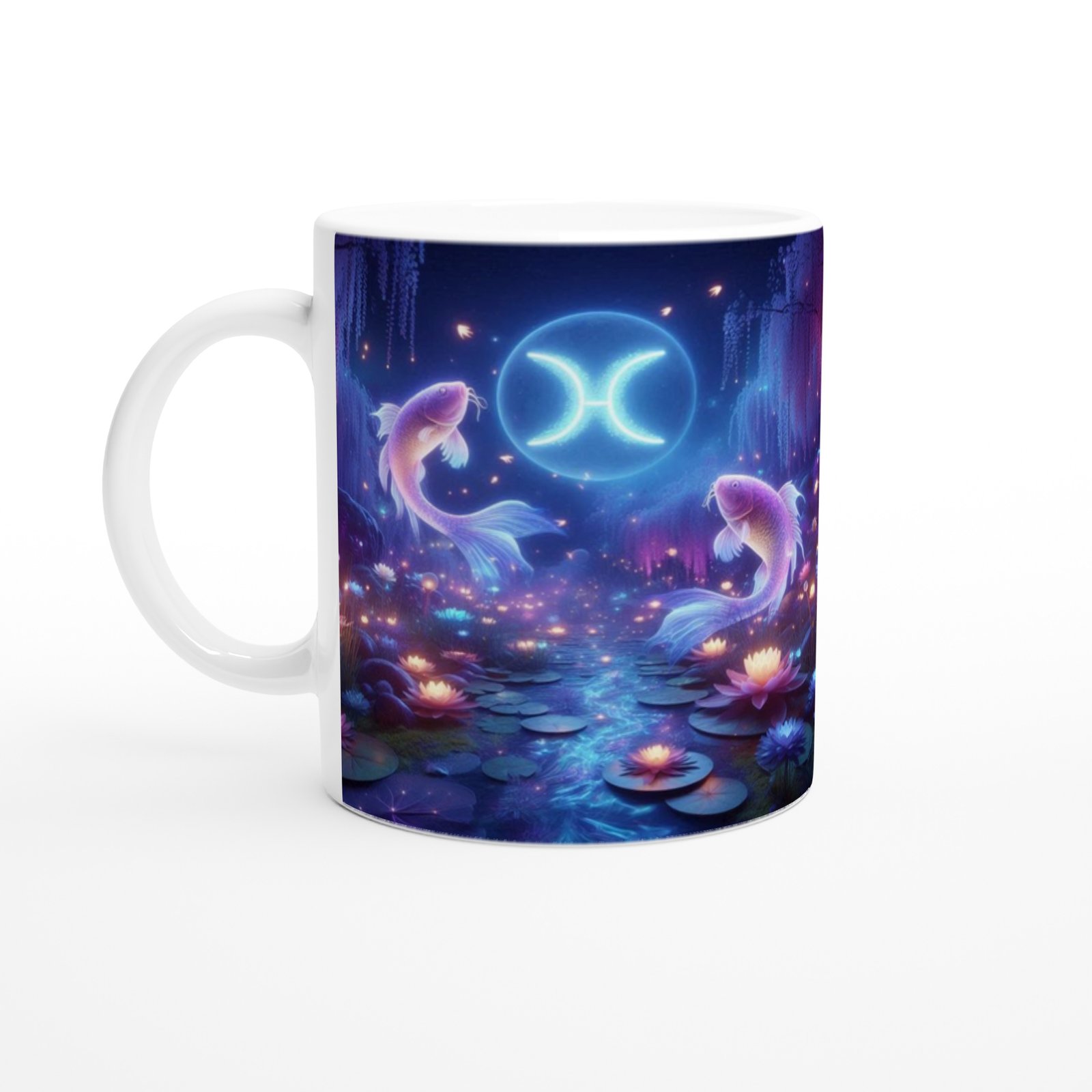 Balık Burcu Baskılı Kahve Kupası - Ay ışığında Zodyak Bahçesi Vs3