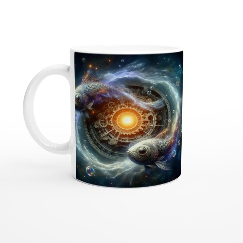 Balık Burcu Baskılı Kahve Kupası - Zamanın Çarkları Astroloji Mekanizması Vs2