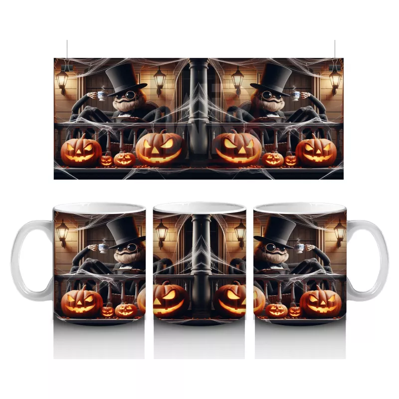 Balkabağı ve Baykuş Figürlü Gotik Cadı Temalı Cadılar Bayramı Baskılı Kupa