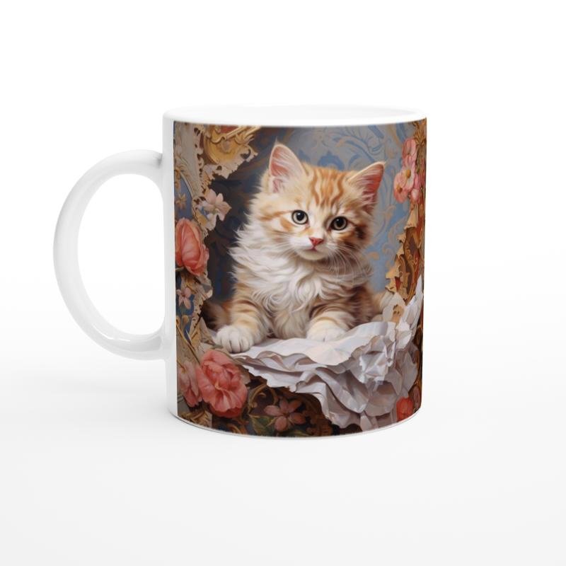 Barok Çiçekler Arasında Sevimli Kedi Kupa Bardak