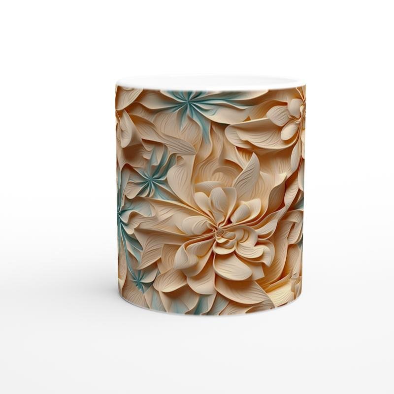 Bej Tonlarda Spiral Yaprak Desenli Kupa Bardak - 2