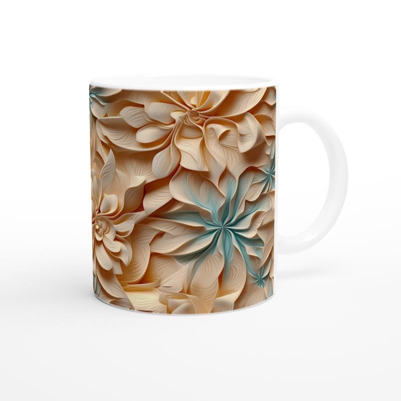 Bej Tonlarda Spiral Yaprak Desenli Kupa Bardak - 3