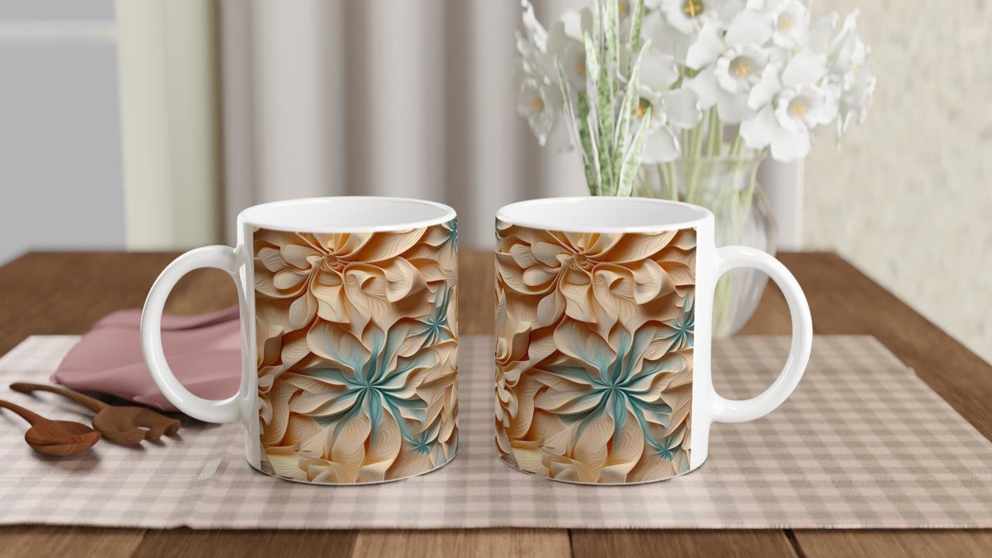 Bej Tonlarda Spiral Yaprak Desenli Kupa Bardak - 5