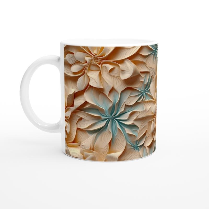 Bej Tonlarda Spiral Yaprak Desenli Kupa Bardak