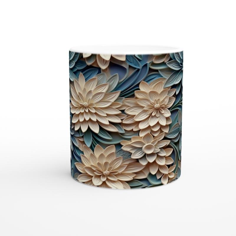 Bej ve Mavi Katmanlı Çiçekli Kupa Bardak - 2