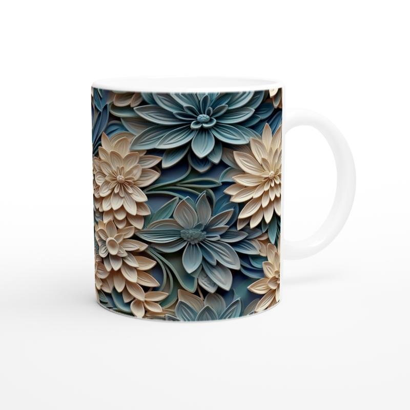 Bej ve Mavi Katmanlı Çiçekli Kupa Bardak - 3