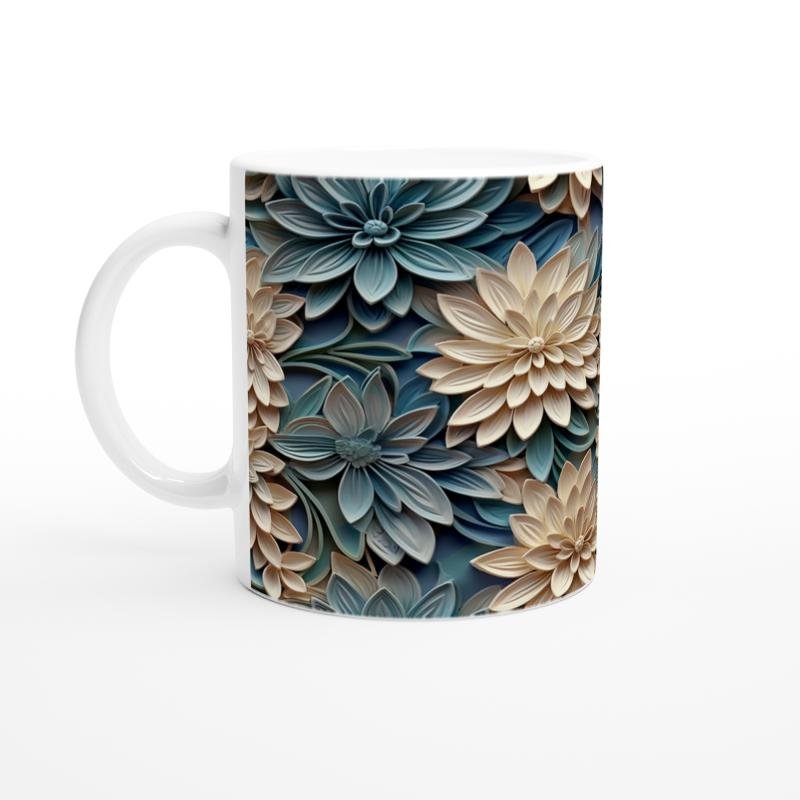 Bej ve Mavi Katmanlı Çiçekli Kupa Bardak