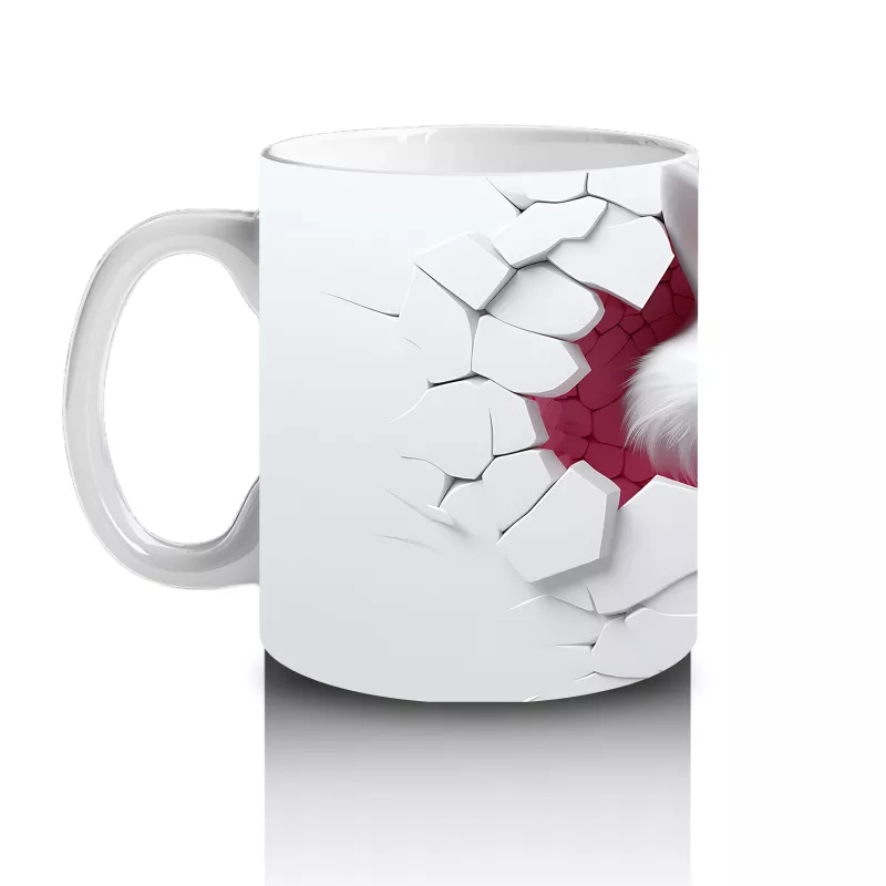 Beyaz Çatlak Zeminden Bakan Pembe Gözlü Kurt - Baskılı kahve kupası - 2