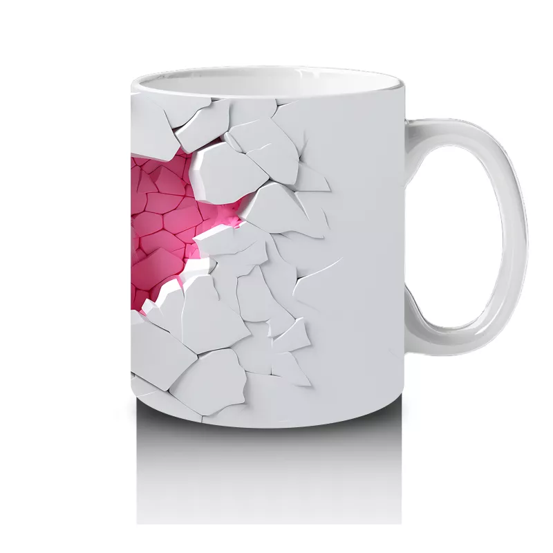 Beyaz Çatlak Zeminden Bakan Pembe Gözlü Kurt - Baskılı kahve kupası - 4