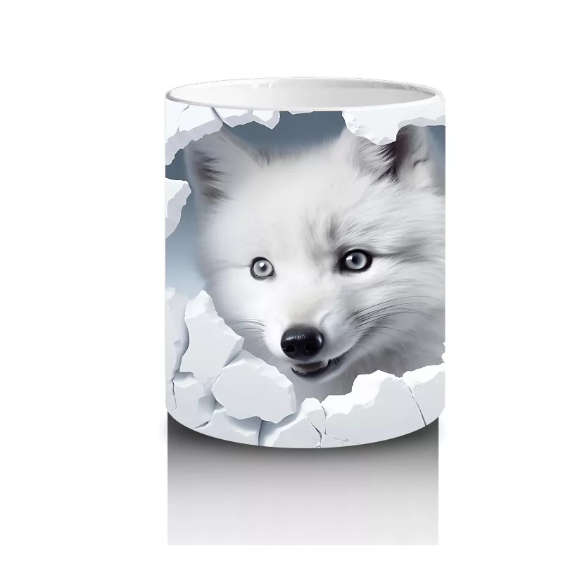 Beyaz Çatlaklı Fon Üzerinde Tilki Yavrusu – Baskılı Kahve Kupası - 3