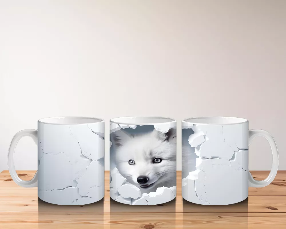 Beyaz Çatlaklı Fon Üzerinde Tilki Yavrusu – Baskılı Kahve Kupası - 5