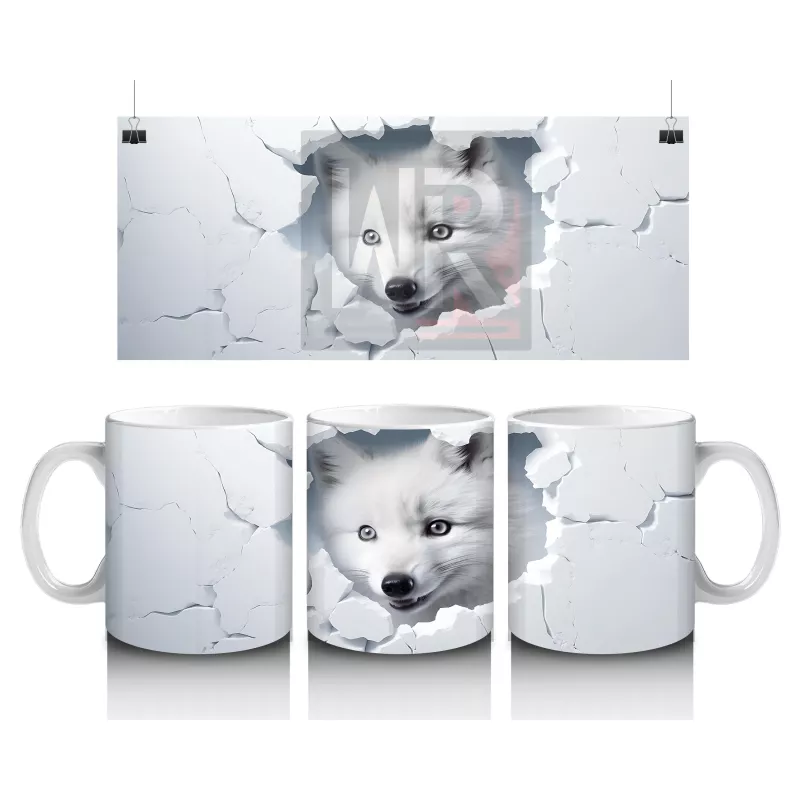 Beyaz Çatlaklı Fon Üzerinde Tilki Yavrusu – Baskılı Kahve Kupası