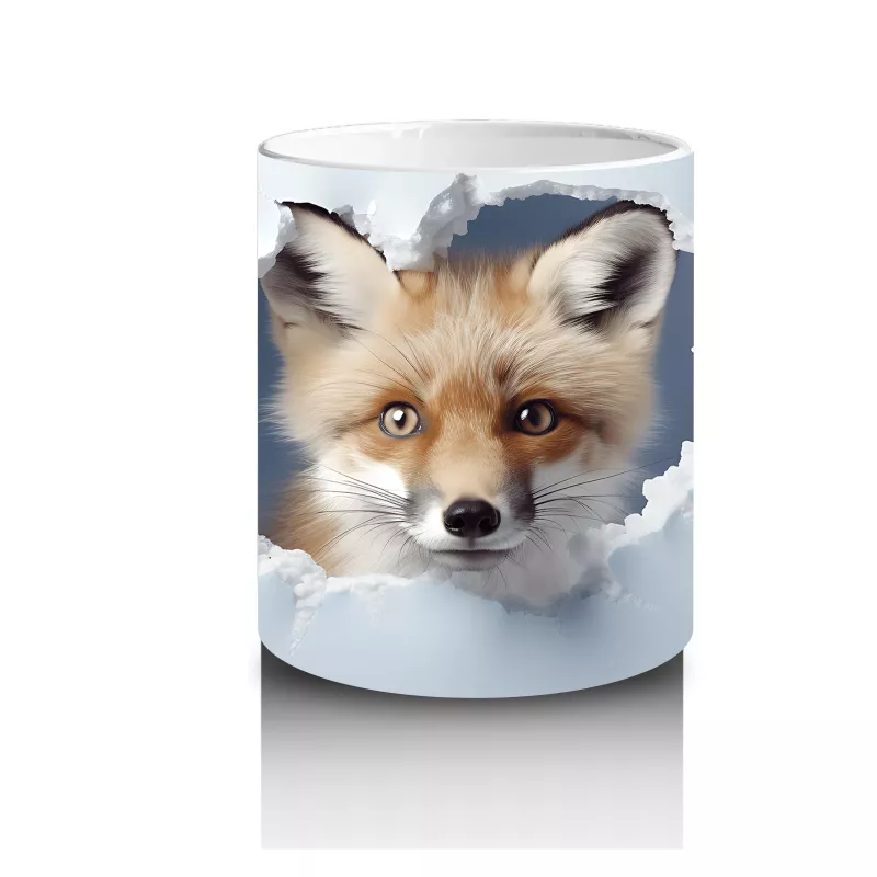 Beyaz Çatlaklı Zeminde Tilki Figürü – Baskılı Kahve Kupası - 3