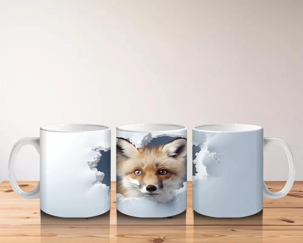 Beyaz Çatlaklı Zeminde Tilki Figürü – Baskılı Kahve Kupası - 5