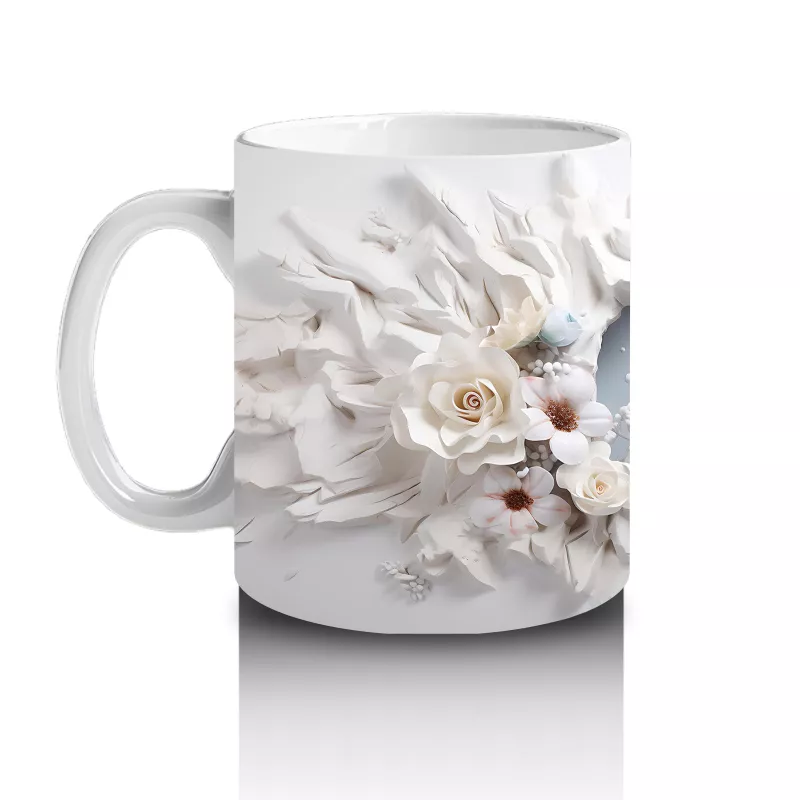 Beyaz Çiçekler Arasında Asil Geyik - Baskılı Kahve Kupası - 2