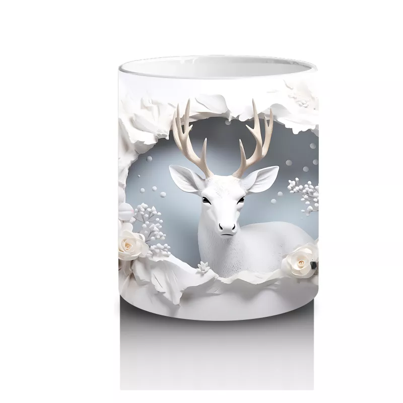 Beyaz Çiçekler Arasında Asil Geyik - Baskılı Kahve Kupası - 3