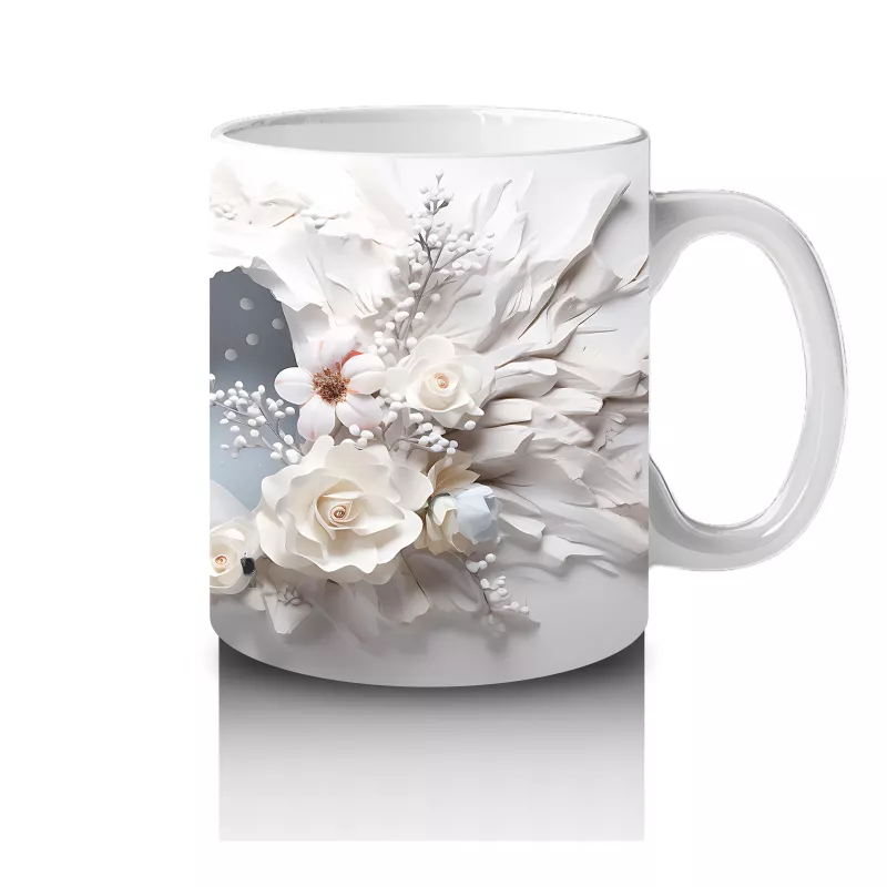 Beyaz Çiçekler Arasında Asil Geyik - Baskılı Kahve Kupası - 4