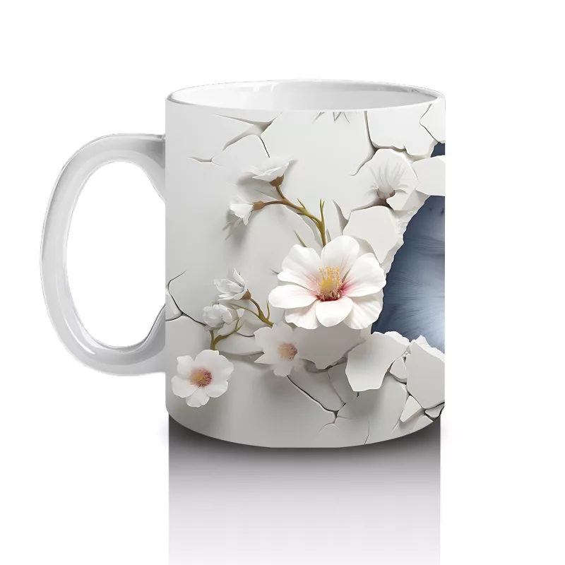 Beyaz Çiçekler Arasında Bakan Bilge Baykuş – Baskılı Kahve Kupası - 2