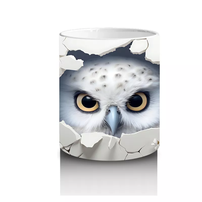 Beyaz Çiçekler Arasında Bakan Bilge Baykuş – Baskılı Kahve Kupası - 3