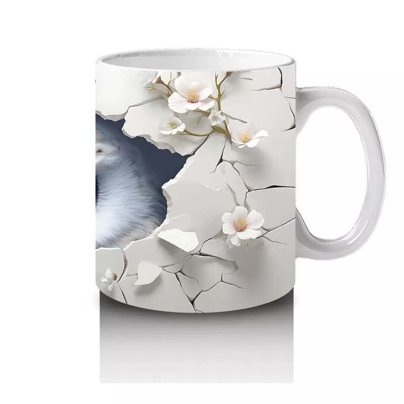 Beyaz Çiçekler Arasında Bakan Bilge Baykuş – Baskılı Kahve Kupası - 4