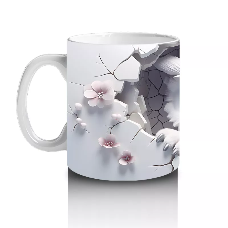 Beyaz Çiçekler Arasında Bakan Bilge Baykuş – Baskılı Kahve Kupası - 2