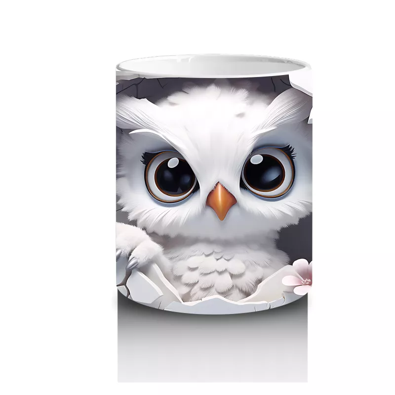 Beyaz Çiçekler Arasında Bakan Bilge Baykuş – Baskılı Kahve Kupası - 3