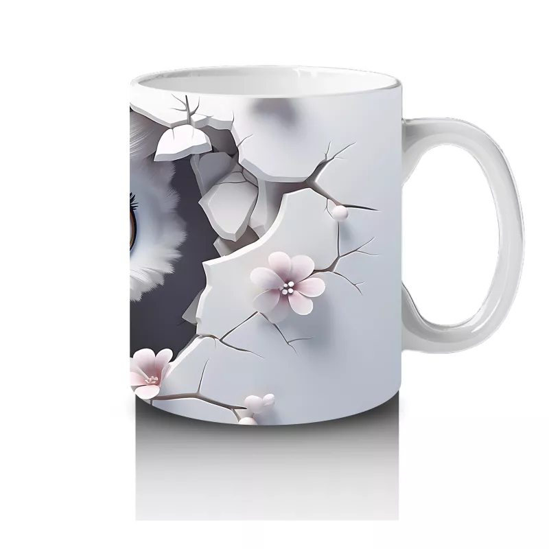 Beyaz Çiçekler Arasında Bakan Bilge Baykuş – Baskılı Kahve Kupası - 4