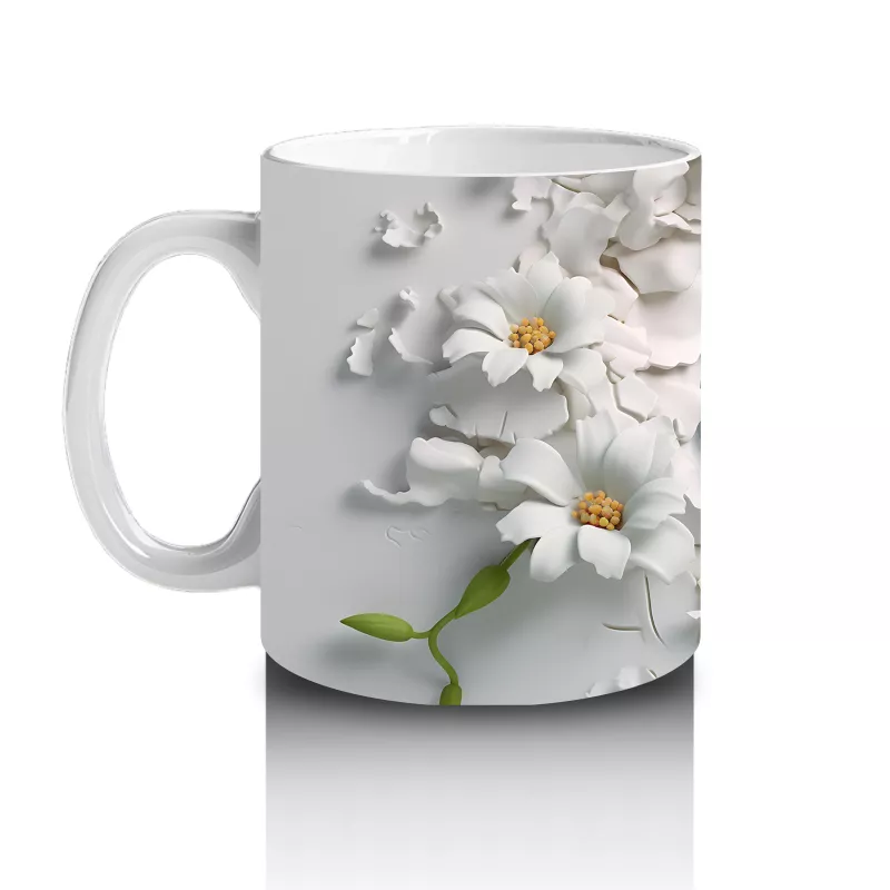 Beyaz Çiçekler Arasında Mavi Gözlü Denizatı – Baskılı Kahve Kupası - 2