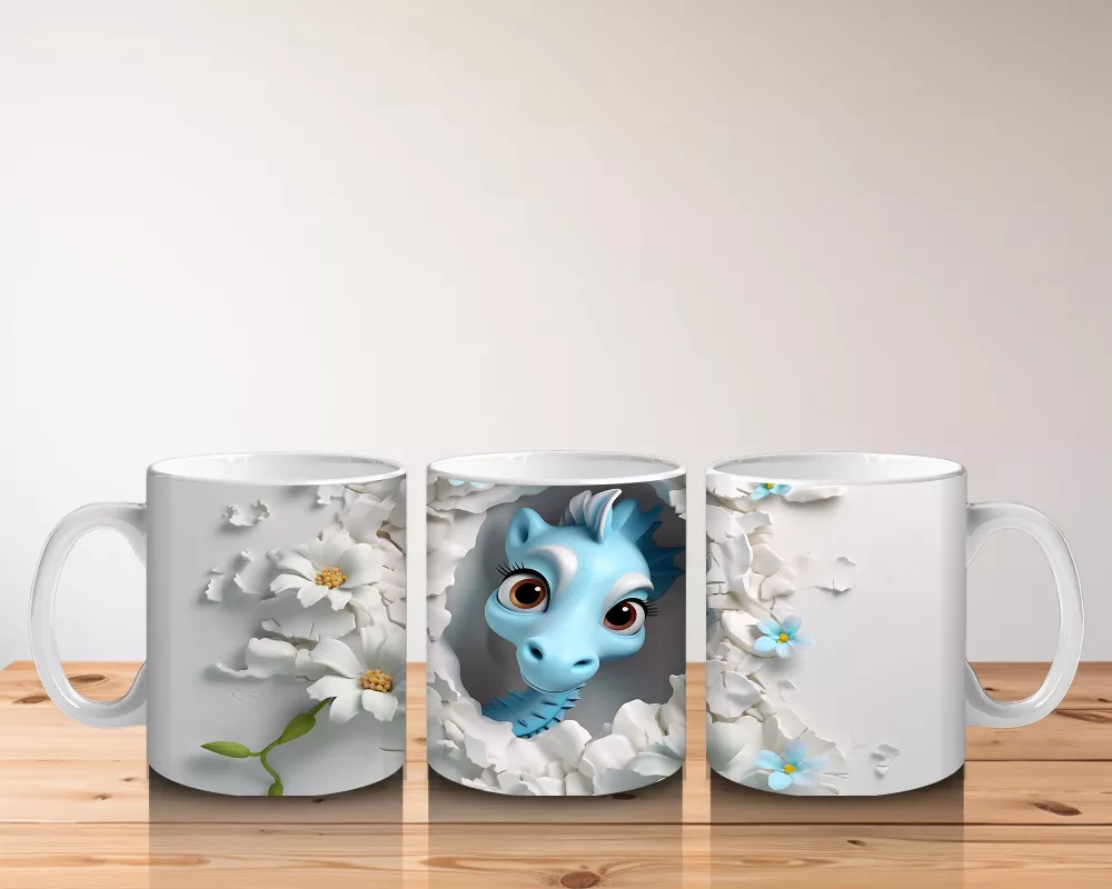 Beyaz Çiçekler Arasında Mavi Gözlü Denizatı – Baskılı Kahve Kupası - 5