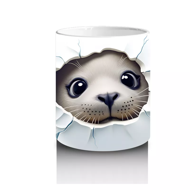 Beyaz Çiçekler Arasında Oturan Sevimli Kirpi – Baskılı Kahve Kupası - 3