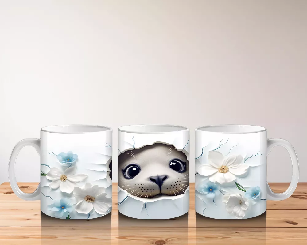 Beyaz Çiçekler Arasında Oturan Sevimli Kirpi – Baskılı Kahve Kupası - 5