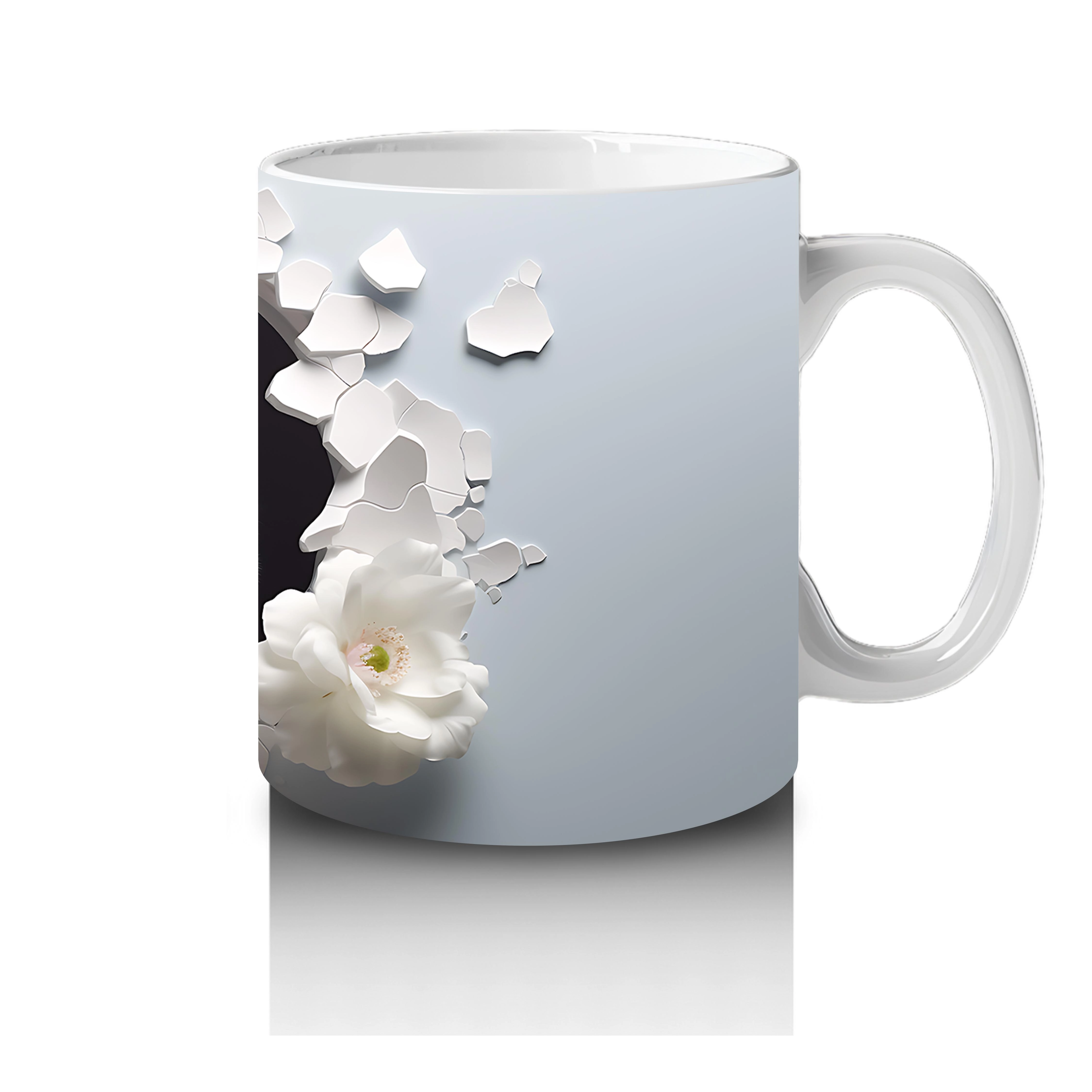 Beyaz Çiçekler Arasında Sarı Gözlü Baykuş – Baskılı Kahve Kupası - 4