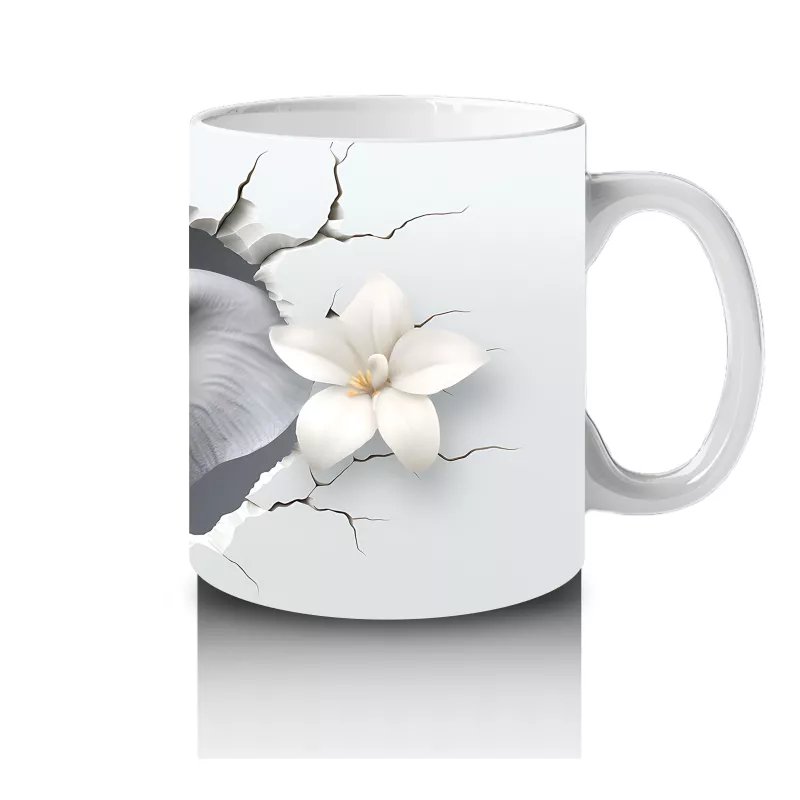 Beyaz Çiçekler Arasında Sevimli Fil – Baskılı Kupa - 4