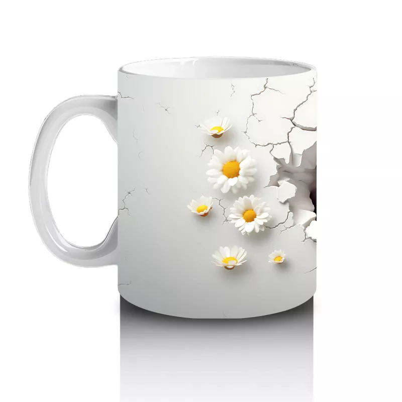 Beyaz Çiçekler Arasında Sevimli Kirpi – Baskılı Kahve Kupası - 2