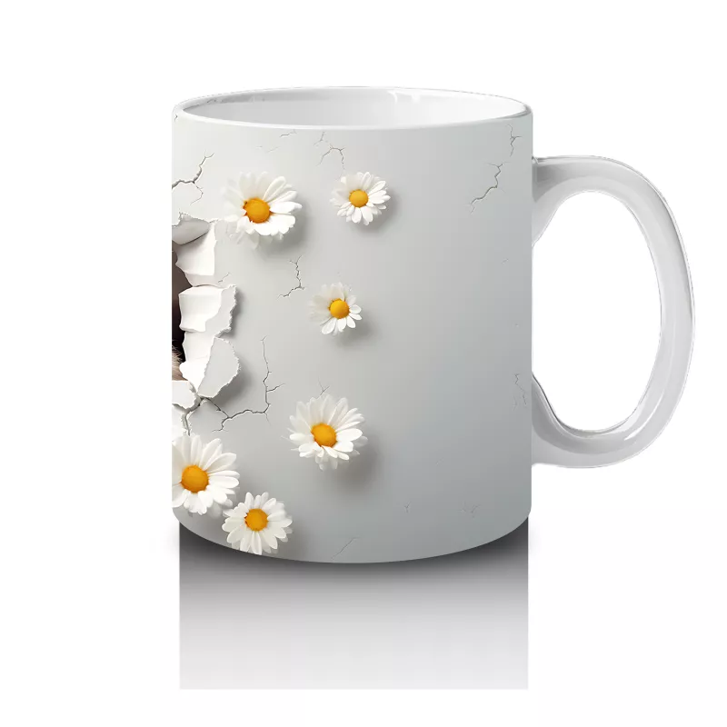 Beyaz Çiçekler Arasında Sevimli Kirpi – Baskılı Kahve Kupası - 4