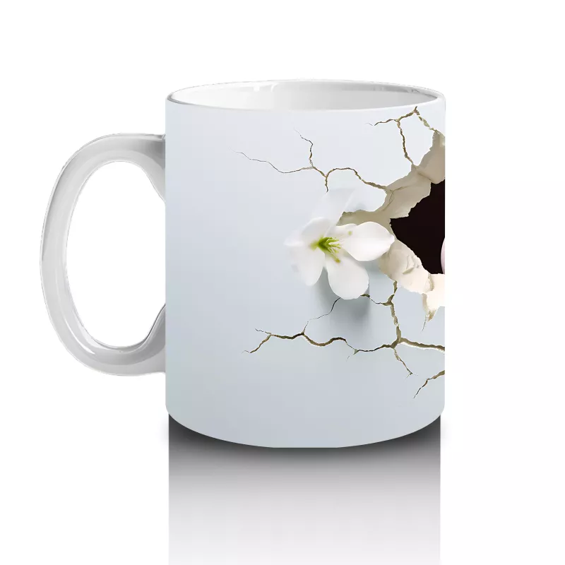 Beyaz Çiçekler Arasında Sevimli Su Aygırı – Baskılı Kahve Kupası - 2