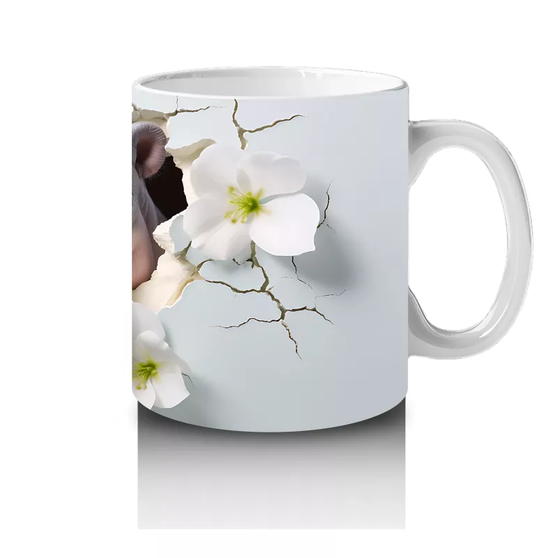 Beyaz Çiçekler Arasında Sevimli Su Aygırı – Baskılı Kahve Kupası - 4