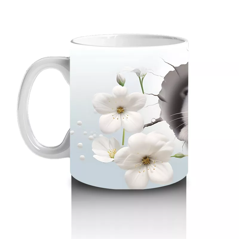 Beyaz Çiçekler Arasında Su Samuru – Baskılı Kahve Kupası - 2