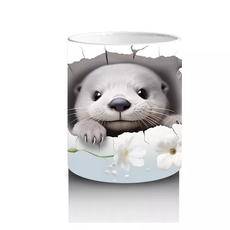 Beyaz Çiçekler Arasında Su Samuru – Baskılı Kahve Kupası - 3