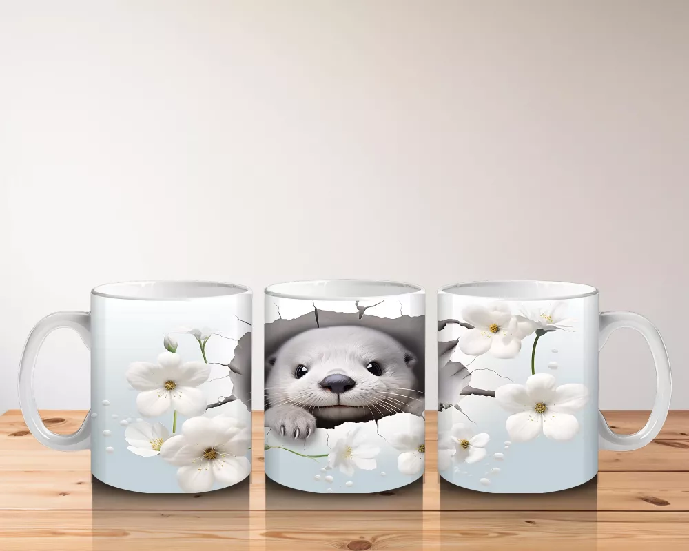 Beyaz Çiçekler Arasında Su Samuru – Baskılı Kahve Kupası - 5