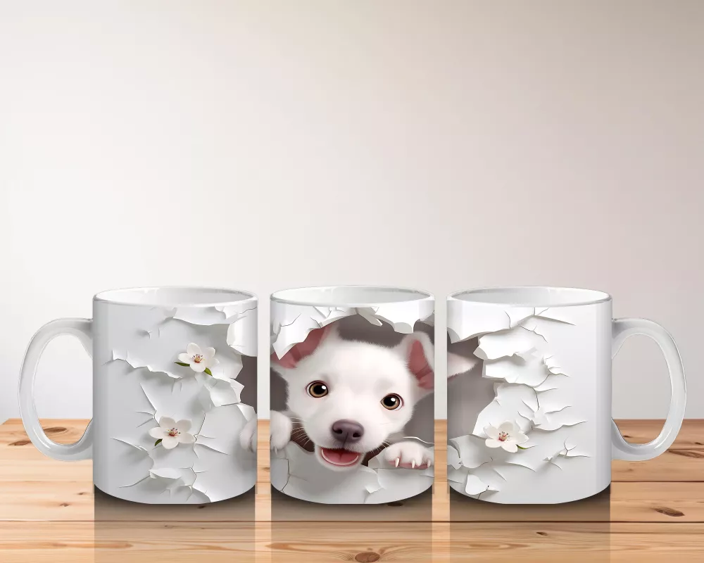 Beyaz Çiçekler Arasında Yavru Köpek – Baskılı Kahve Kupası - 5