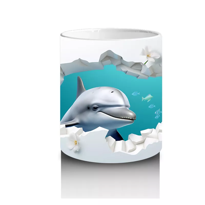 Beyaz Çiçekler Arasında Zıplayan Yunus – Baskılı Kahve Kupası - 3