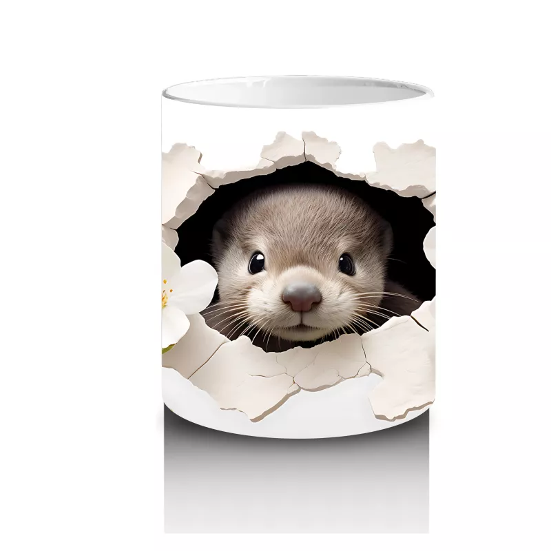 Beyaz Çiçekler İçinde Tatlı Fok Yavrusu – Baskılı Kahve Kupası - 3