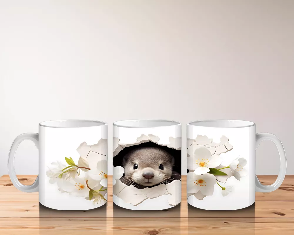 Beyaz Çiçekler İçinde Tatlı Fok Yavrusu – Baskılı Kahve Kupası - 5