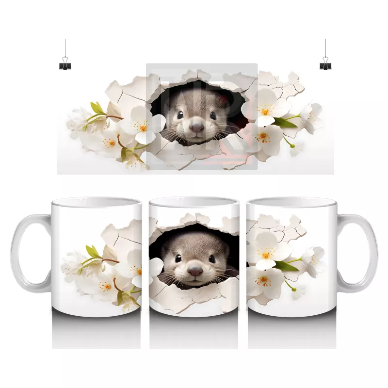 Beyaz Çiçekler İçinde Tatlı Fok Yavrusu – Baskılı Kahve Kupası